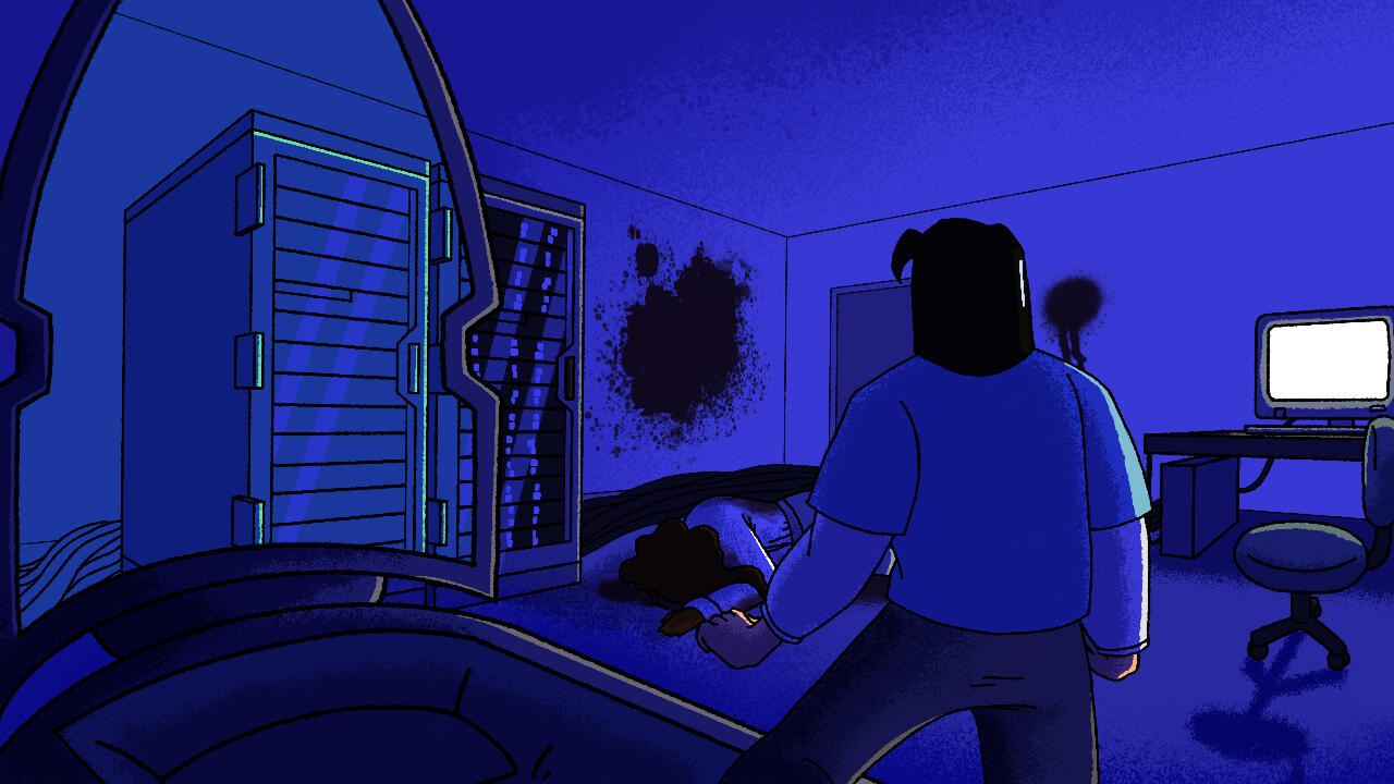 Establishing shot for Unsaved Changes, a game created for the 2024 Scream Jam.